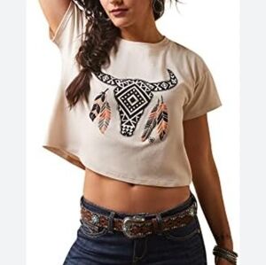 Arait Cropped Bullhead Feather Tee - Relaxed Fit XS